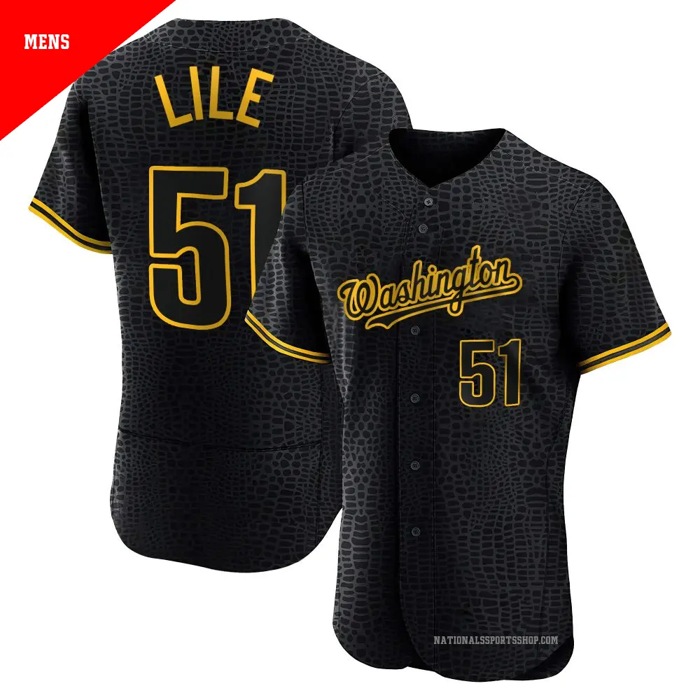 Men's ＃51 Daylen Lile Washington Nationals Black Authentic Snake Skin City Jersey
