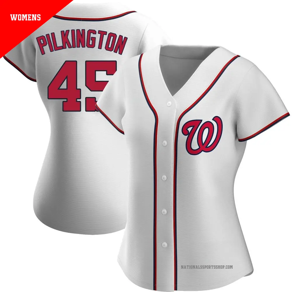 Women's ＃45 Konnor Pilkington Washington Nationals White Replica Home Jersey