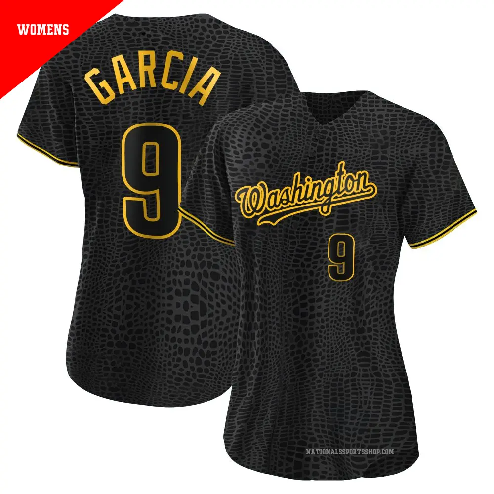 Women's ＃9 Luis Garcia Washington Nationals Black Authentic Snake Skin City Jersey
